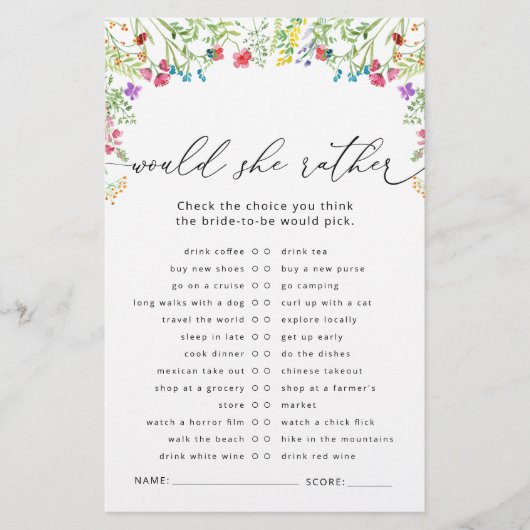 Wildblumen würden eher Brautparty spielen (Vorderseite)