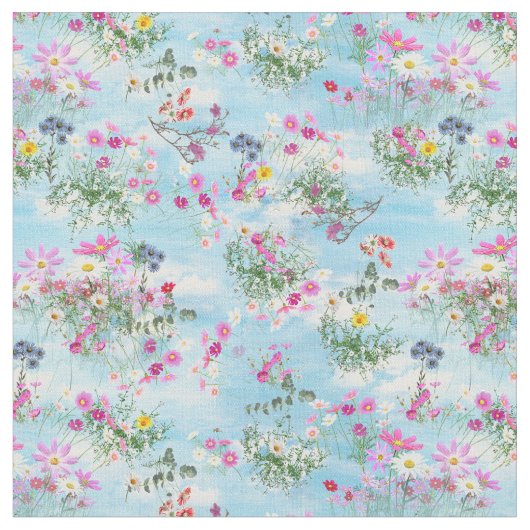 Wildblumen zu einem blauen Himmel Stoff (Nahaufnahme)