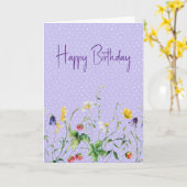 Wildblumen zum Geburtstag auf Polka-Punkten Karte (Gelbe Blume)