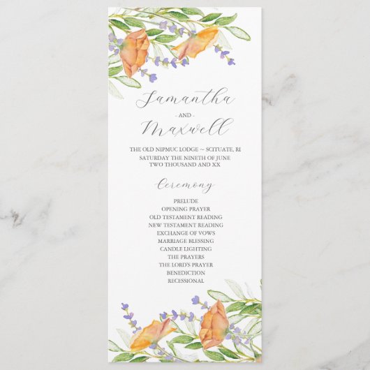 Wildblumen zum Hochzeitsprogramm für Wasserfarben Programm (Vorderseite)