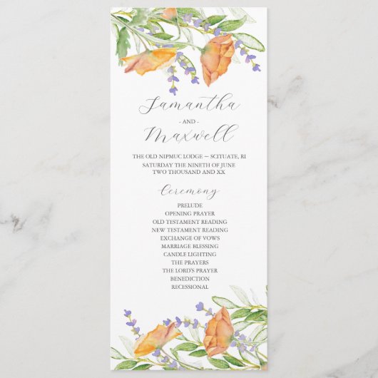 Wildblumen zum Hochzeitsprogramm für Wasserfarben Programm (Vorderseite)