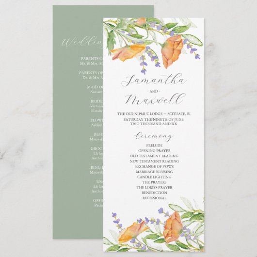 Wildblumen zum Hochzeitsprogramm für Wasserfarben Programm (Vorne/Hinten)