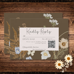 Wildblumen zum QR-Code für Braun-Hochzeiten RSVP Karte