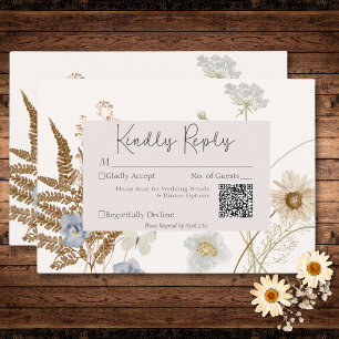 Wildblumen zum QR-Code für Cream Wedding RSVP Karte
