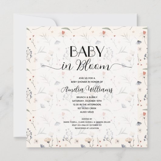 Wildblumen zur Elfenbeindusche Einladung (Rückseite)