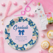 Wildblumenblaue Gingham-Schleifen-Abschlussfeier Pappteller (Party)