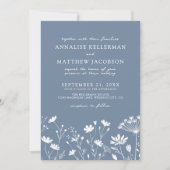 Wildblumenblaue Hochzeit Einladung (Vorderseite)