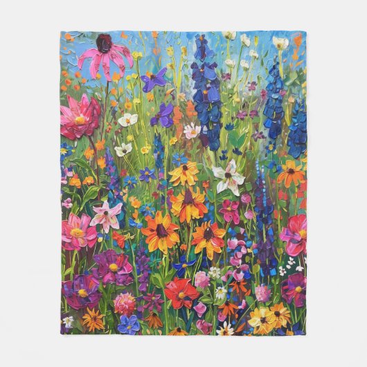 Wildblumenfeld Acrylmalerei Fleecedecke (Vorderseite)