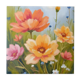 Wildblumenfeld | Aquarell Blumen Botanik Fliese