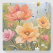 Wildblumenfeld | Aquarell Blumen Botanik Steinuntersetzer (Vorderseite)