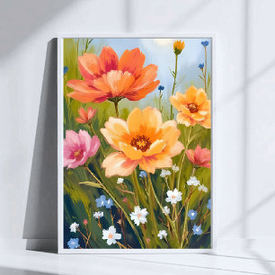 Wildblumenfeld Aquarell Blumen Botanisch Poster