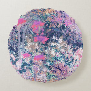 Wildblumenfeld-Impressionismus -Pink Rundes Kissen