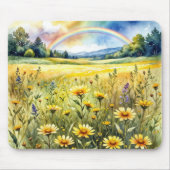Wildblumenfeld mit Regenbogen in Aquarell Mousepad (Vorne)