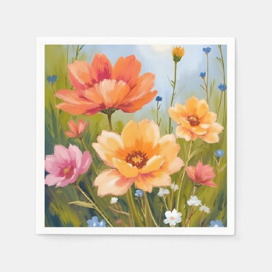 Wildblumenfeld | Wasserfarben Blumen Botanik Serviette (Vorderseite)