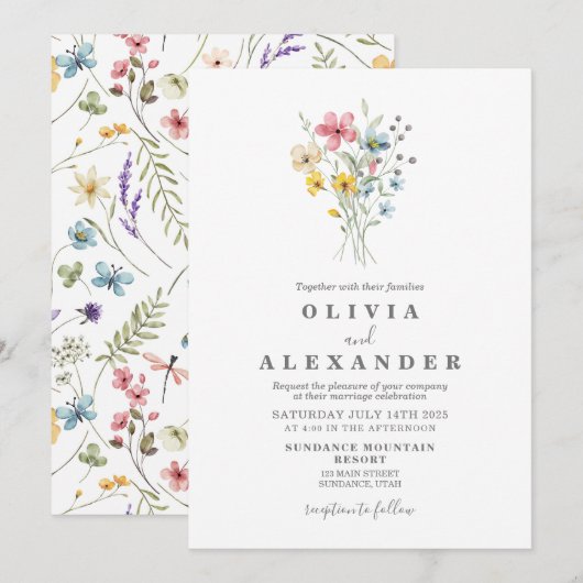 Wildblumengarten Blumen Einladung (Vorne/Hinten)