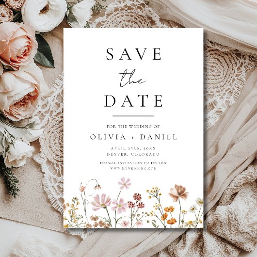 Wildblumengarten Boho Hochzeitstermin Minimalistis Save The Date