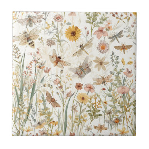 Wildblumengarten Botanische Schmetterlinge Floral Fliese