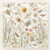 Wildblumengarten Botanische Schmetterlinge Floral Glasuntersetzer (Vorderseite)