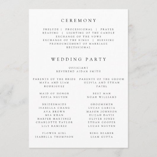 Wildblumengarten-Hochzeitsprogramm Programm (Rückseite)