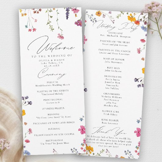 Wildblumengarten Moderne elegante Hochzeitsprogram