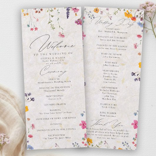 Wildblumengarten Moderne Hochzeitsprogramm Rosa