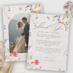 Wildblumengarten Moderne Pink Blush Bogenhochzeit Dankeskarte