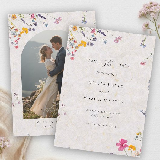 Wildblumengarten Moderne Rosa Foto-Hochzeit Save The Date