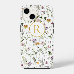 Wildblumengarten-Muster mit individuellem Monogram iPhone 14 Hülle