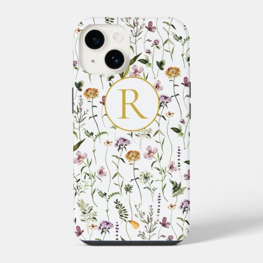 Wildblumengarten-Muster mit individuellem Monogram iPhone Hülle (Rückseite)