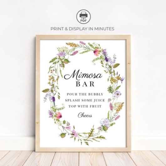 Wildblumengarten-Party-Mimosa-Bar-Schild Poster