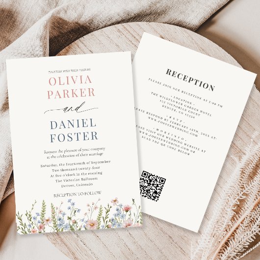 Wildblumengarten-QR-Code-Hochzeit Einladung