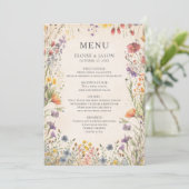 Wildblumengarten-Schickes Hochzeitsmenü Menükarte (Stehend Vorderseite)
