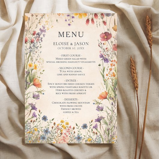 Wildblumengarten-Schickes Hochzeitsmenü Menükarte