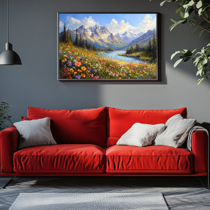 Wildblumenhang mit Blick auf den Crystal River Leinwanddruck