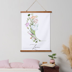 Wildblumenliebe  wandteppich mit holzrahmen