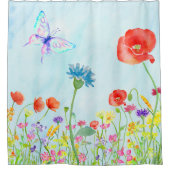 Wildblumenmohnblumenwiesenschmetterling Duschvorhang (Vorderseite)