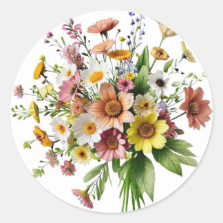 Wildblumenstrauß-Aufkleber | Farbige Botanik Runder Aufkleber