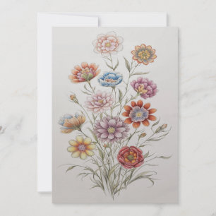 Wildblumenstrauß Hübsche Buntstifte Zeichnung Feiertagskarte