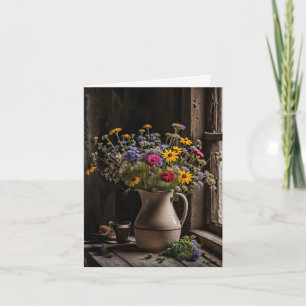 Wildblumenstrauß in alter Kugelvase Notizkarte Karte