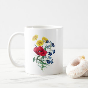 Wildblumenstrauß, Mohn Botanische Illustration Kaffeetasse