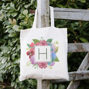 Wildblumenstrauß-Monogramm Tragetasche