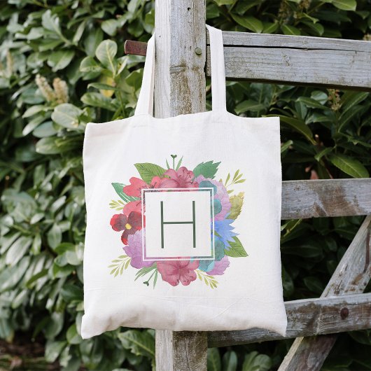 Wildblumenstrauß-Monogramm Tragetasche