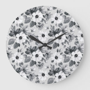Wildblumenstrauß Wasserfarbe Vintage-Illustration Große Wanduhr
