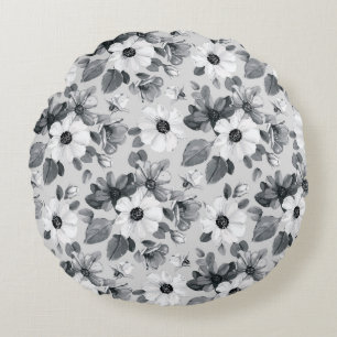 Wildblumenstrauß Wasserfarbe Vintage-Illustration Rundes Kissen