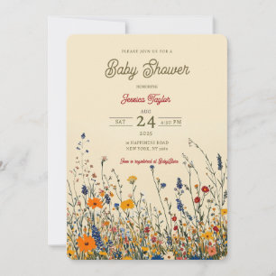 Wildblumenwiese Boho-Baby-Party  Einladung