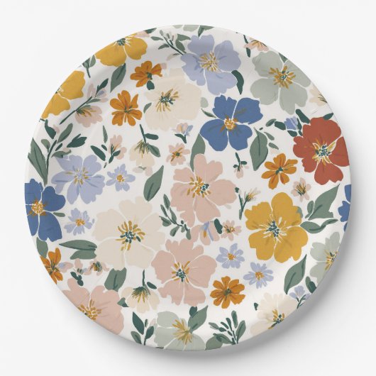Wildblumenwiese Boho-Muster Pappteller (Vorderseite)