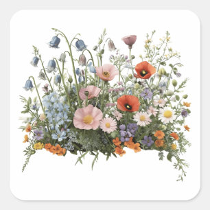 Wildblumenwiese botanischer Garten Blumen Quadratischer Aufkleber