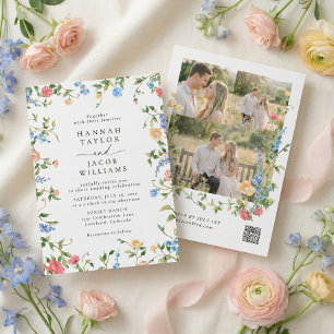 Wildblumenwiese Drei Foto RSVP Hochzeit Einladung