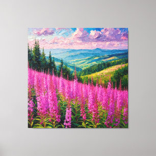 Wildblumenwiese mit Berglandschaft Leinwanddruck