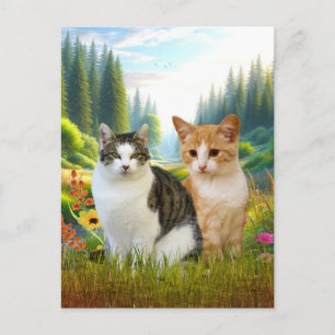 Wildblumenwiese mit Katzen Postkarte